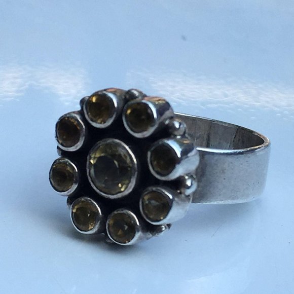 Sterling SIlver Yellow Citrine Birthstone Ring with 9 Gemstones, Size 6 1/4 - Picture 5 of 10